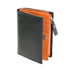 [OKUSEKAY] 財布 メンズ 二つ折り 本革 【3代目】 大容量 L字型ファスナー小銭入れ 軽量 防水 折りたたみ財布 ふたつおり ビジネス ギフト 父の日 プレゼント (オレンジ)pms