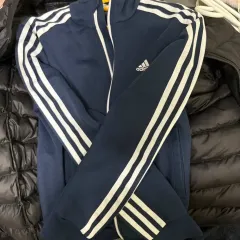 アディダス 3本線 ネイビー フードジップアップ