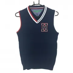 【新品】トミーヒルフィガーゴルフ ニットベスト ネイビー×レッド×白 胸ロゴワッペン レディース L ゴルフウェア Tommy Hilfiger Golf