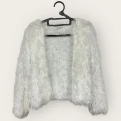 1545 アイボリー ルーズフィット アンゴラ ファー カーディガン