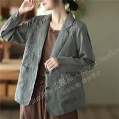 再入荷 スーツジャケット レディース春新作 刺繍 ブレザー 綿麻 テーラードジャケット ゆったりシルエット 着痩せ 通勤 オシャレ 大人女子向け 30代40代50代