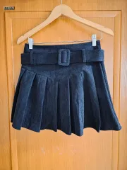 (新品) コーデュロイ ミニ プリーツ スカート (M) (ペチコート あります) ベルト含