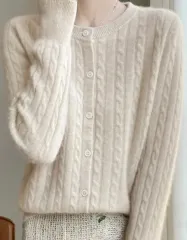 カシミア ケーブル編み ニット カーディガン