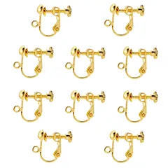 【特価商品】パーツ 耳穴なし 手作り用 手芸 アクセサリーパーツ 10個入り ネジバネ式 イヤリングコンバーター 変換 (丸玉付き イヤリング PLAYER】ピアス ゴールド) 【BEAUTY