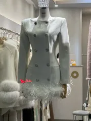 アイボリー ファー 装飾 ミニ ONE PIECE コート