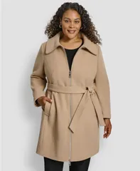 ダナ キャラン ニューヨーク レディース アウター ジャケット・ブルゾン プラスサイズ コート DKNY Plus Size Belted Coat Lt Camel キャメルのサムネイル