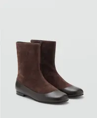 マンゴ レディース シューズ ブーツ・レインブーツ アンクル ブーツ レザー MANGO Womens Combined Leather Ankle Boots Chocolate チョコレート