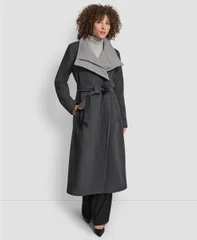 ダナ キャラン ニューヨーク レディース アウター ジャケット・ブルゾン アシンメトリー コート DKNY Womens Wing Collar Asymmetrical Wrap Coat Charcoal Melange チャコール