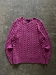 LANDS’ END ケーブル編み クルーネックニット ピンク M