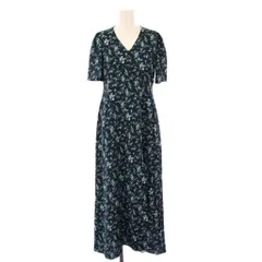 エモダ EMODA ドローウィングプラントワンピース フレア マキシ ロング 半袖 Vネック 花柄 F 紺 ネイビー 042220330101 /BB