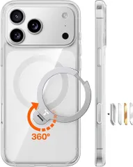 TORRAS iPhone 17 Pro 用 ケース【多機能一体・360°新定点回転スタンド】 Magsafe対応 【Ostand Q3 Spin】高耐久性 耐衝撃 ゼンマイ式スタンド リング 縦横両対応 マグネット搭載 急速充電対応 クリア