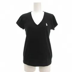 ポロ ラルフローレン POLO RALPH LAUREN 美品 Tシャツ Vネック ロゴ刺繍 無地  半袖 XS 黒 ブラック Vネック /YJ