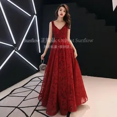 再入荷 イブニングドレス ノースリーブ ワイン赤 パーティードレス スパンコール キラキラ Ｖネックロングドレス 二次会 お呼ばれ