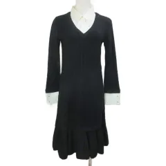 ポールカ PAULE KA 2way ニットワンピース ひざ丈 長袖 衿付き Vネック M ブラック ホワイト /X