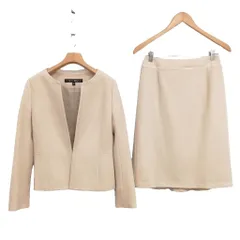 インディヴィ INDIVI フォーマル スカート スーツ セットアップ ノーカラー ジャケット 美品 38 ピンクベージュ系