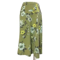 ユキトリイ YUKI TORII ウール混プリントスカート フレア ミディ丈 花柄 38 M相当 グリーン系 /X