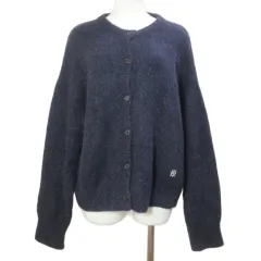 モデスト ムード MODEST MOOD 美品 ニット カーディガン キッドモヘア 長袖 厚手 ロゴプレート クルーネック ドロップショルダー 韓国 紺 ネイビー /X