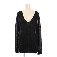 セオリー Theory サマーニット セーター 長袖 Vネック 薄手 ストレッチ 無地 麻 リネン P 黒 ブラック /BB