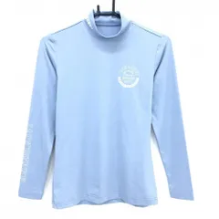 【美品】ジャックバニー 長袖ハイネックシャツ スモーキーブルー系×白 ロゴプリント レディース  ゴルフウェア サンプル品 Jack Bunny