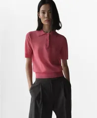 マンゴ レディース アウター ニット・セーター ポロシャツ MANGO Womens Knitted PoloNeck Sweater Fuchsia フューシャのサムネイル