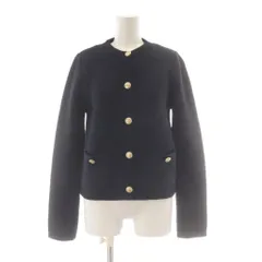 ザラ ZARA カーディガン ニット ウール混 M 紺 ネイビー 無地 ノーカラー 長袖 /AU