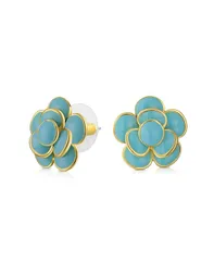 ブリング レディース アクセサリー ピアス・イヤリング Bling Jewelry 3D Rose Flower Spring Retro Enamel Button Style Stud Earrings Gold Plated Brass Aqua アクア
