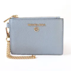 MWB26386 未使用 MICHAEL KORS マイケルコース レザー カードケース パスケース 小銭入れ 財布 チェーン付き ライトブルー 定期入れ カード入れ
