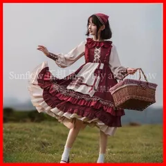 再入荷 【送料無料】コスプレ衣装 ロリータひざ丈チェック柄ワンピース＆ケープセット普段着女子会