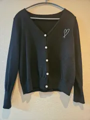 ハート ブラック ニット カーディガン S