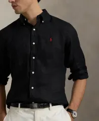 ポロ メンズ リネン シャツ ブラック (タグ付き 新品)