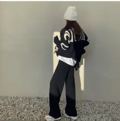 ニット ブラック+ワイドパンツ ニットセットアップ