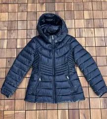 DKNY 光沢 ブラック レディース フード ダウン アウター