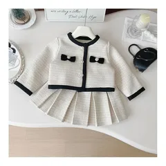 キッズ入学式スーツ2点セット小学校90 100 110 120 130 140卒園式ホワイト白ツイード女の子リボン薄手