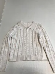 ケーブル編み ジップアップ カーディガン S