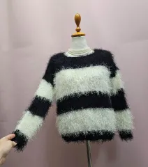 ボーダー柄 フリル 糸 ニット