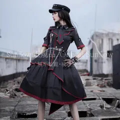 再入荷 【送料無料】コスプレ衣装 副 敗者食OPワンピー軍服ロリータファッショフルセッゴシックデザイ十字架装ブラック×レッ制服風O豪華セッ仮イベントハロウィ撮影会に最適