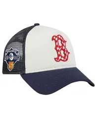 ニューエラ メンズ アクセサリー 帽子 New Era Mens WhiteNavy Boston Red Sox Checkered Flag AFrame Trucker 9FORTY Adjustable Hat White Navy ホワイト