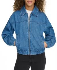 リーバイス レディース アウター ジャケット・ブルゾン デニム ジャケット Levis Womens Western ZipFront Denim Bomber Jacket Medium Washのサムネイル