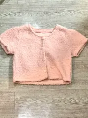 ピンクファー半袖クロップドカーディガン