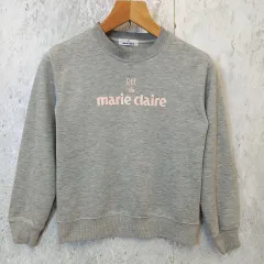marie claire マリクレール トレーナー ロゴ入り スウェット Uネック ラメ入りロゴ シンプル グレー Lサイズ 〇□