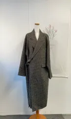 4回着用 - ハウンドトゥースチェック ラップ スタイル ロング コート