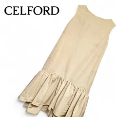CELFORD セルフォード ワンピース 36 S ピンクベージュ PBEG ロング マキシ丈 裾ティアード フリル ノースリーブ バックリボン Aライン ポリエステル 裏地あり 上品 華やか お呼ばれ パーティー ドレス 365KJ