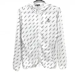 【美品】パーリーゲイツ ジップパーカー 白×ネイビー 斜めロゴ総柄 ストレッチ レディース 1(M) ゴルフウェア PEARLY GATES