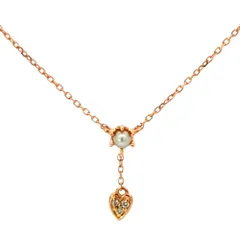 4℃ ヨンドシー ダイヤモンド 真珠 ベビーパール ネックレス ペンダント K10PG/416-1.1g ピンクゴールド ハートモチーフ 【♀】【A】【レディース】★■609799【中古】