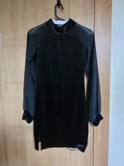 ブラック ツアーベルベット シースルー ロングスリーブ ミニ ONE PIECE