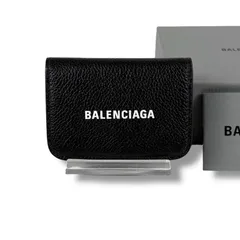 バレンシアガ　BALENCIAGA 三つ折り財布　ロゴプリント　ブラック　黒　レザー　 CASH ミニウォレット