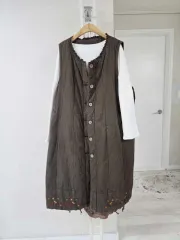 ウォッシュコットン ロング丈 ベスト フリーサイズ オーバーサイズ ヴィンテージ レイヤード ベスト
