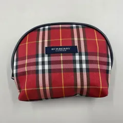 美品　BURBERRY バーバリー　マルチポーチ　化粧ポーチ　ロゴ　ノバチェック　ナイロン　赤　レッド