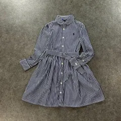 POLO RALPH LAUREN ポロラルフローレン 長袖 シャツワンピース ストライプ ワンポイント刺繍 ウエストベルト キッズ 6 120