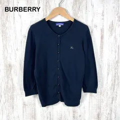 BURBERRY BLUE LABEL バーバリーブルーレーベル ホースロゴ刺繡 ノバチェック コットンニット 七分袖 カーディガン ネイビーのサムネイル